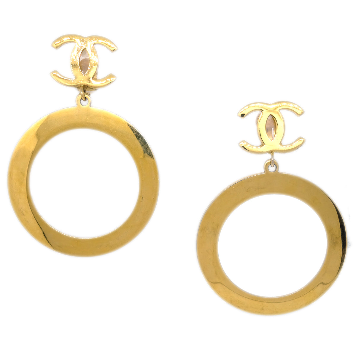 Image of Chanel Hoop Dangle Earrings Clip-On Gold