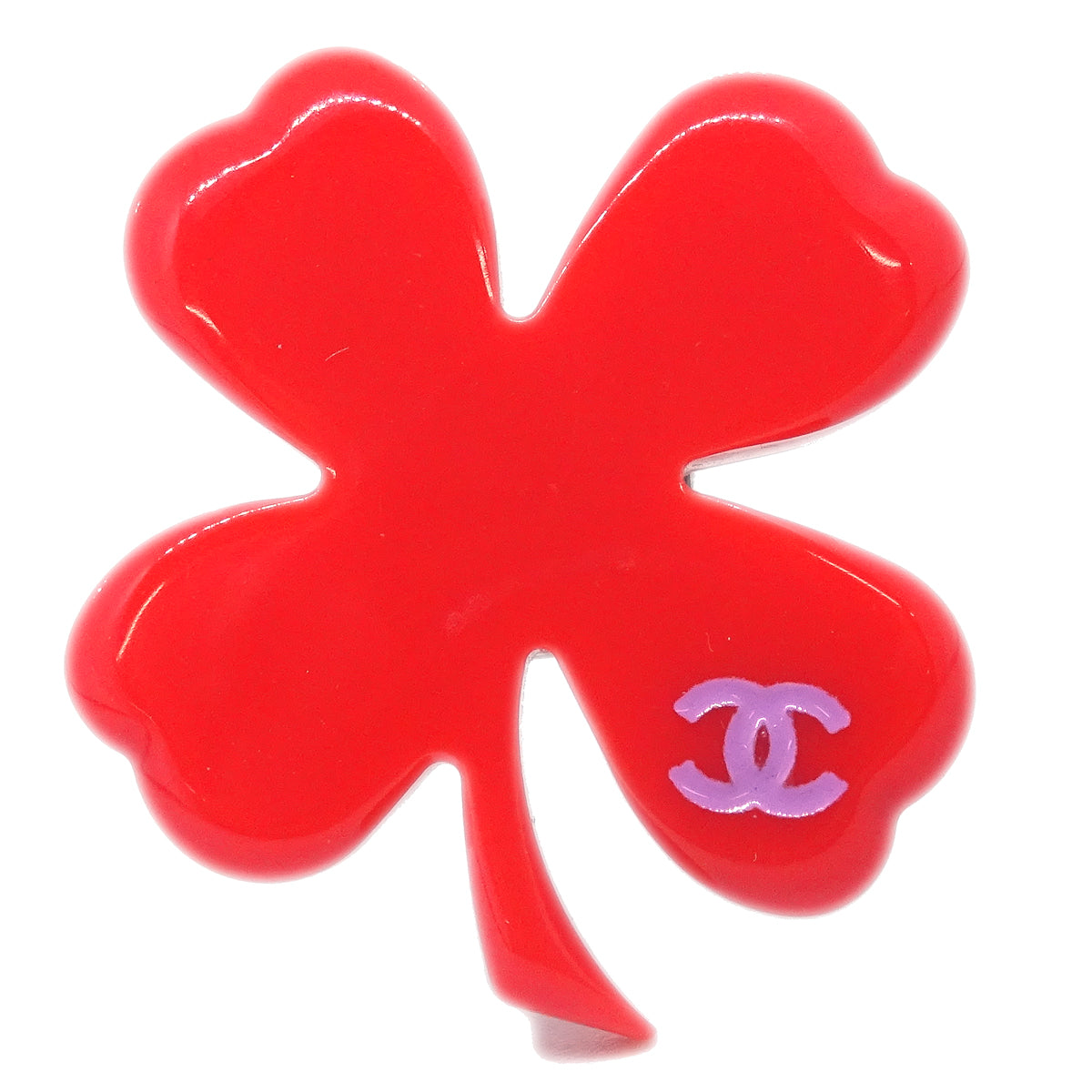 image of Chanel Clover Brooch Pin Red 04P