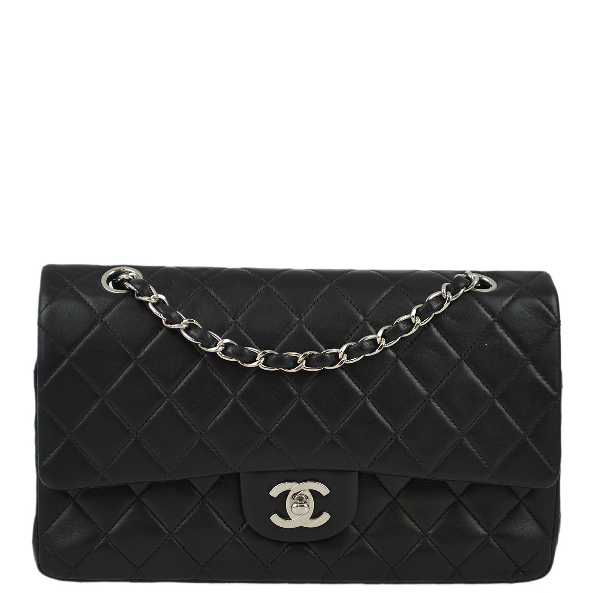 image of Chanel 2000-2001 Black Lambskin Medium Classic Double Flap Shoulder Bag