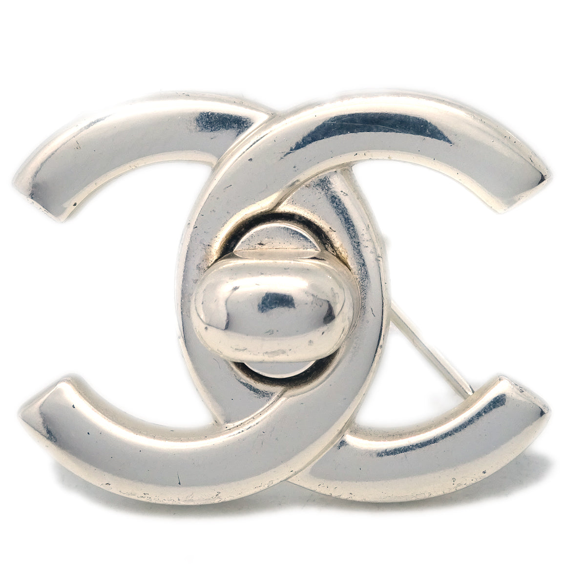 image of Chanel Turnlock Brooch Pin Silver Small 96P