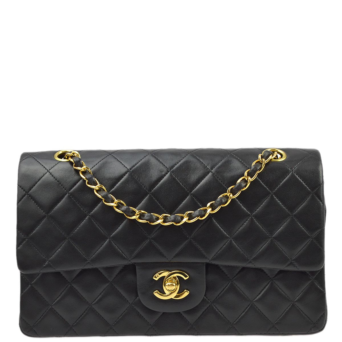 image of Chanel 1997-1999 Black Lambskin Medium Classic Double Flap Shoulder Bag