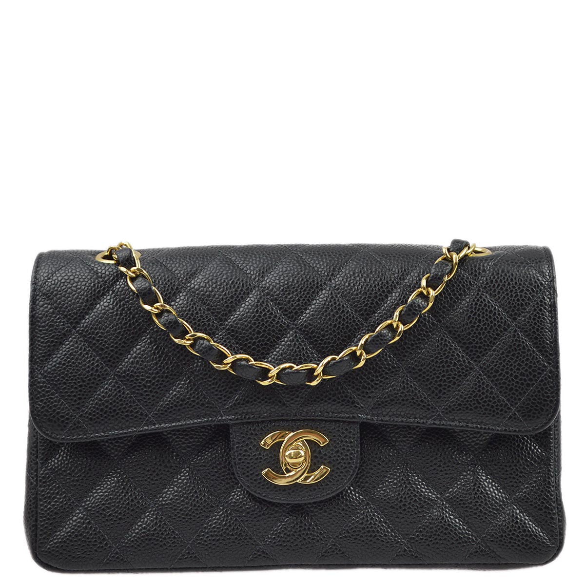 image of Chanel 2003-2004 Black Caviar Small Classic Double Flap Shoulder Bag