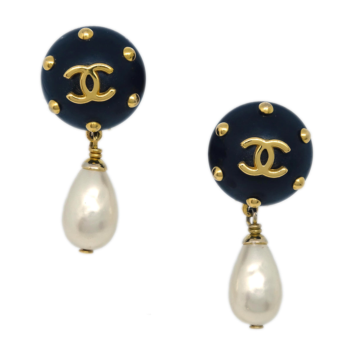 Image of Chanel Costume Pearl Dangle Earrings Clip-On Gold 96C