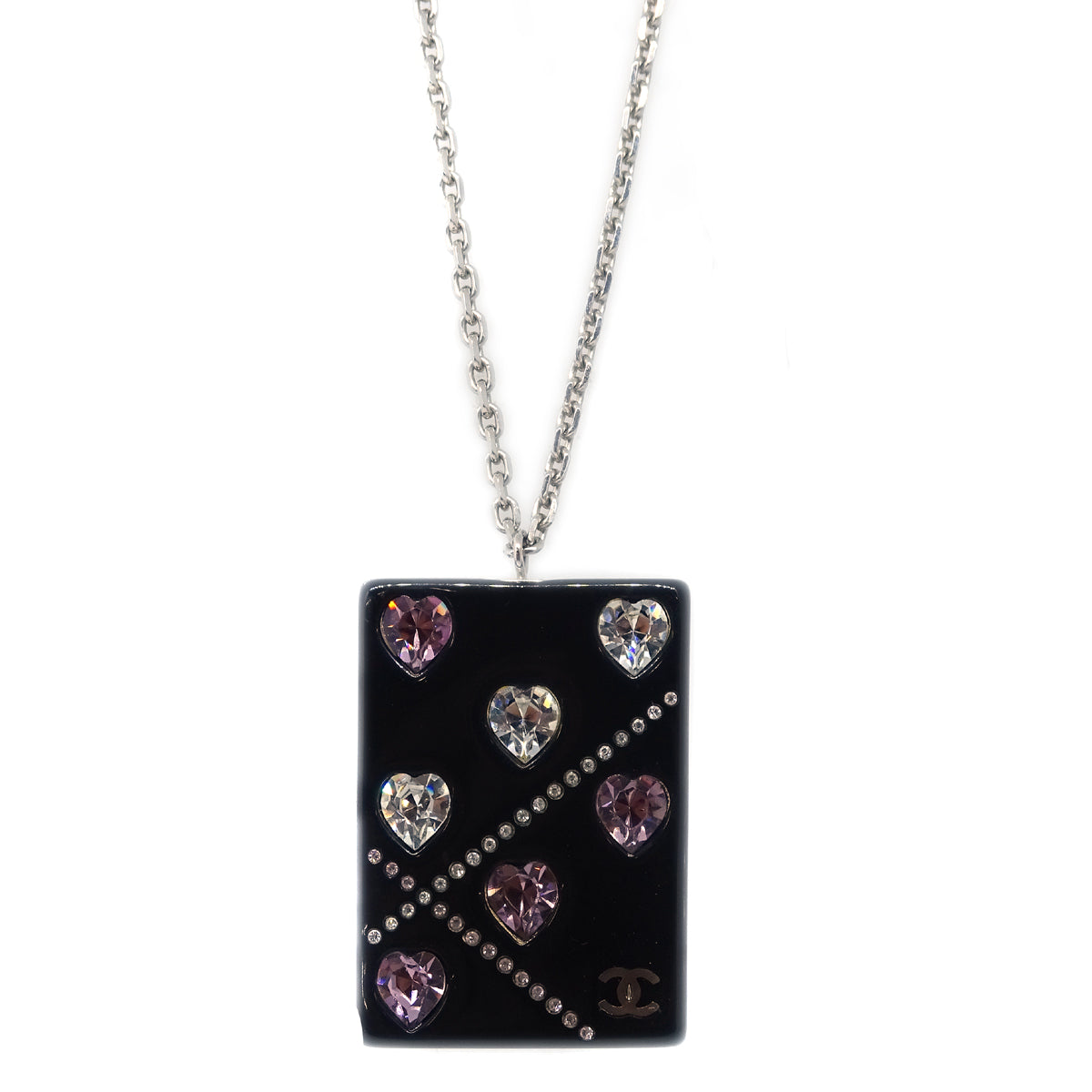 image of Chanel Black Square Necklace Pendant Rhinestone 04A