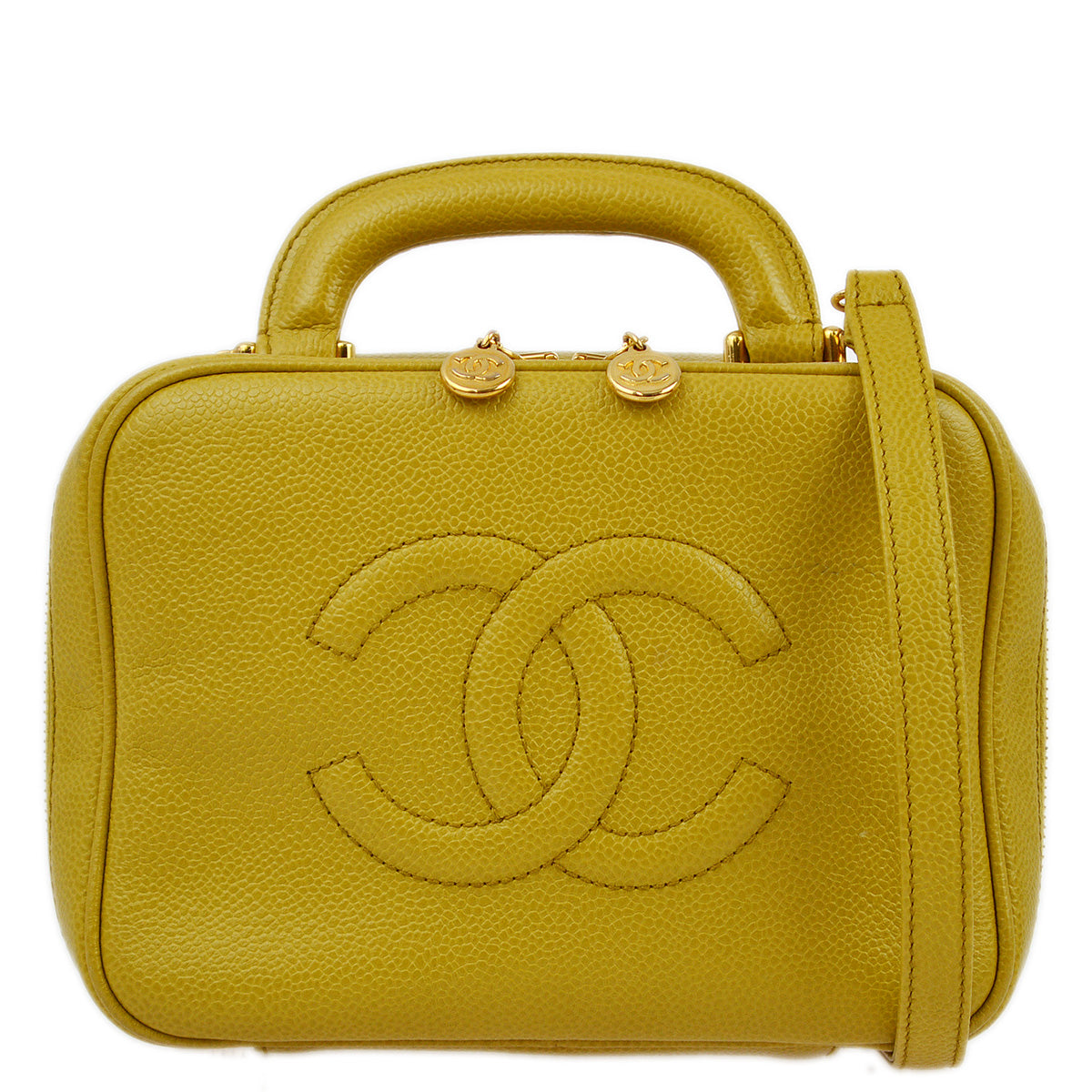 image of Chanel 1997-1999 Light Green Caviar 2way Vanity Handbag