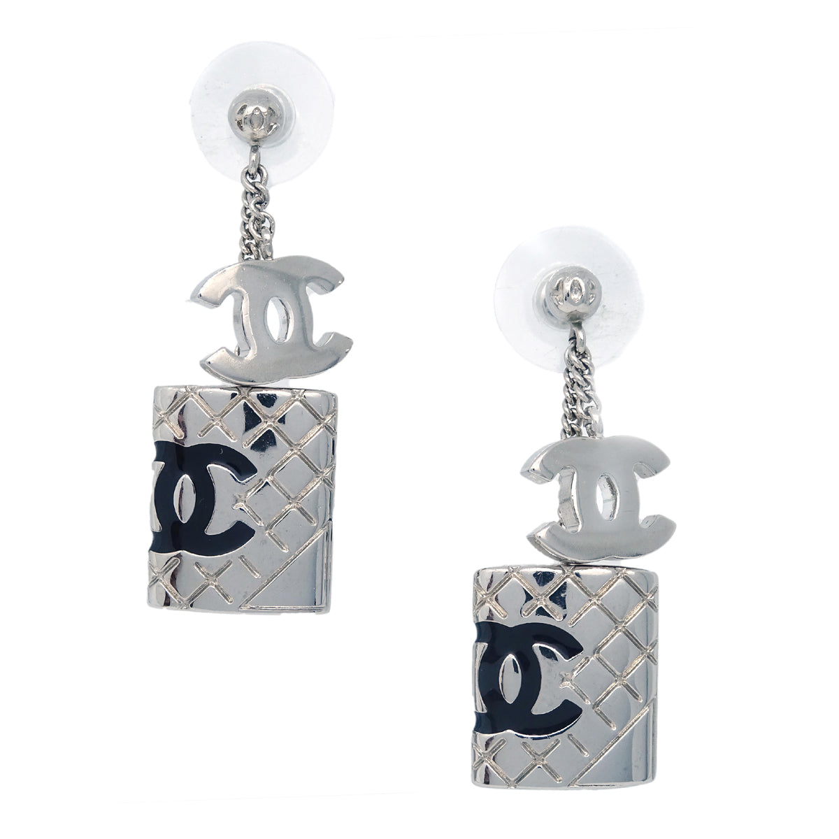 image of Chanel Dangle Cambon Ligne Pierced Earrings Silver 05C