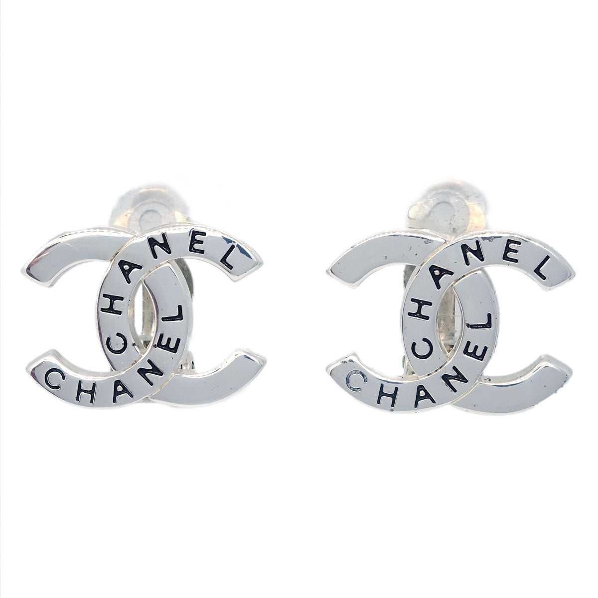 image of Chanel CC Earrings Clip-On Silver 98P