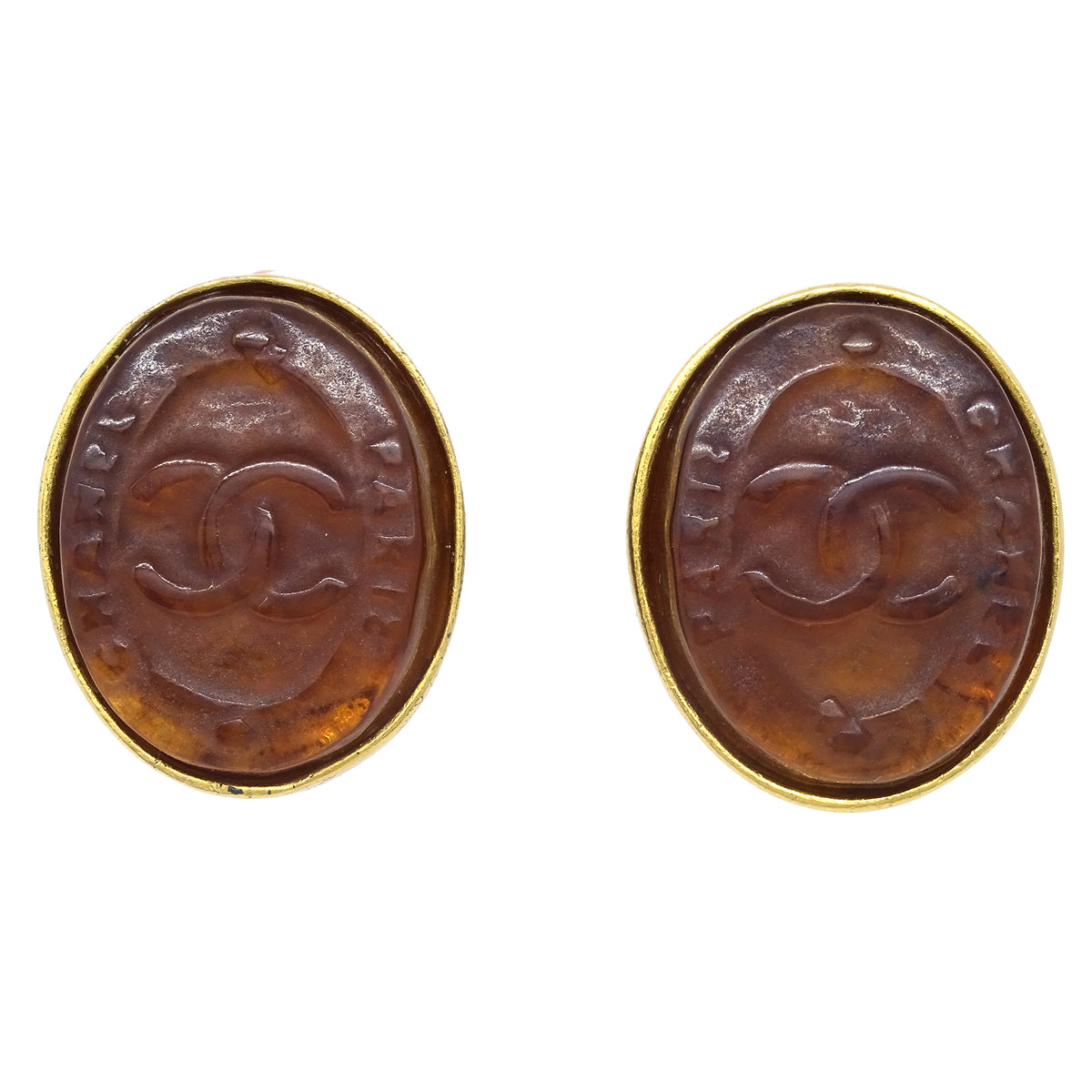 image of Chanel Oval Earrings Clip-On Brown 99A