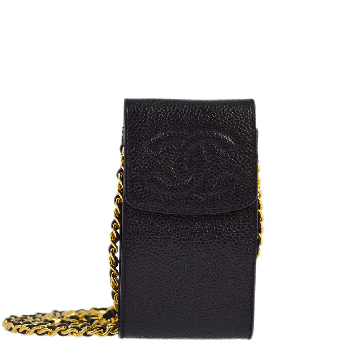 image of Chanel 1994-1996 Black Caviar Chain Shoulder Bag Pochette Case