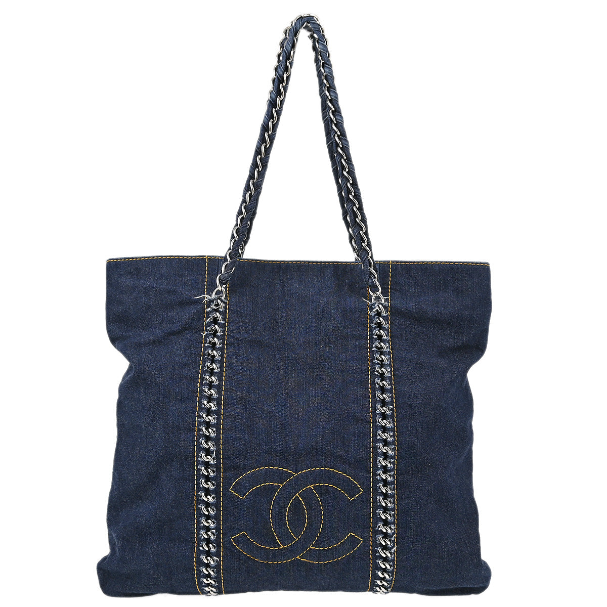 image of Chanel 2005-2006 Blue Denim Luxury Line Tote Handbag