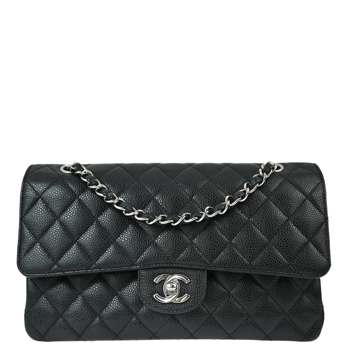 Image of Chanel 2009-2010 Black Caviar Medium Classic Double Flap Shoulder Bag