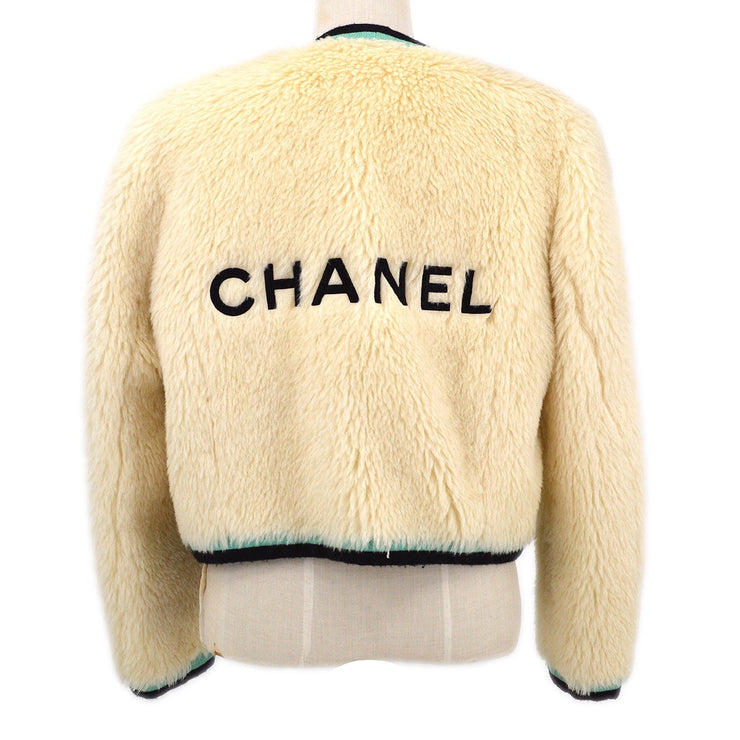 CHANEL 94A Fur Jacket Coat Long Sleeve Black Ivory 38 Bicolor 73604  eBay