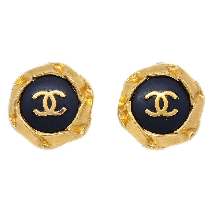 Chanel BlackGold Round CC Logo ClipOn Earrings  Yoogis Closet