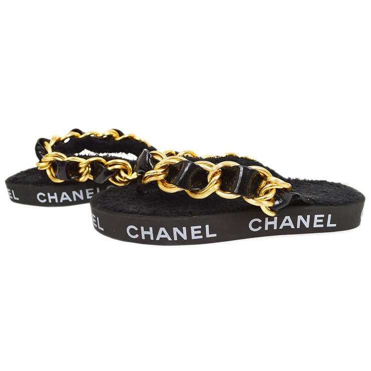 Chanel Black CC Chain Slides Flat Sandal 40  The Closet