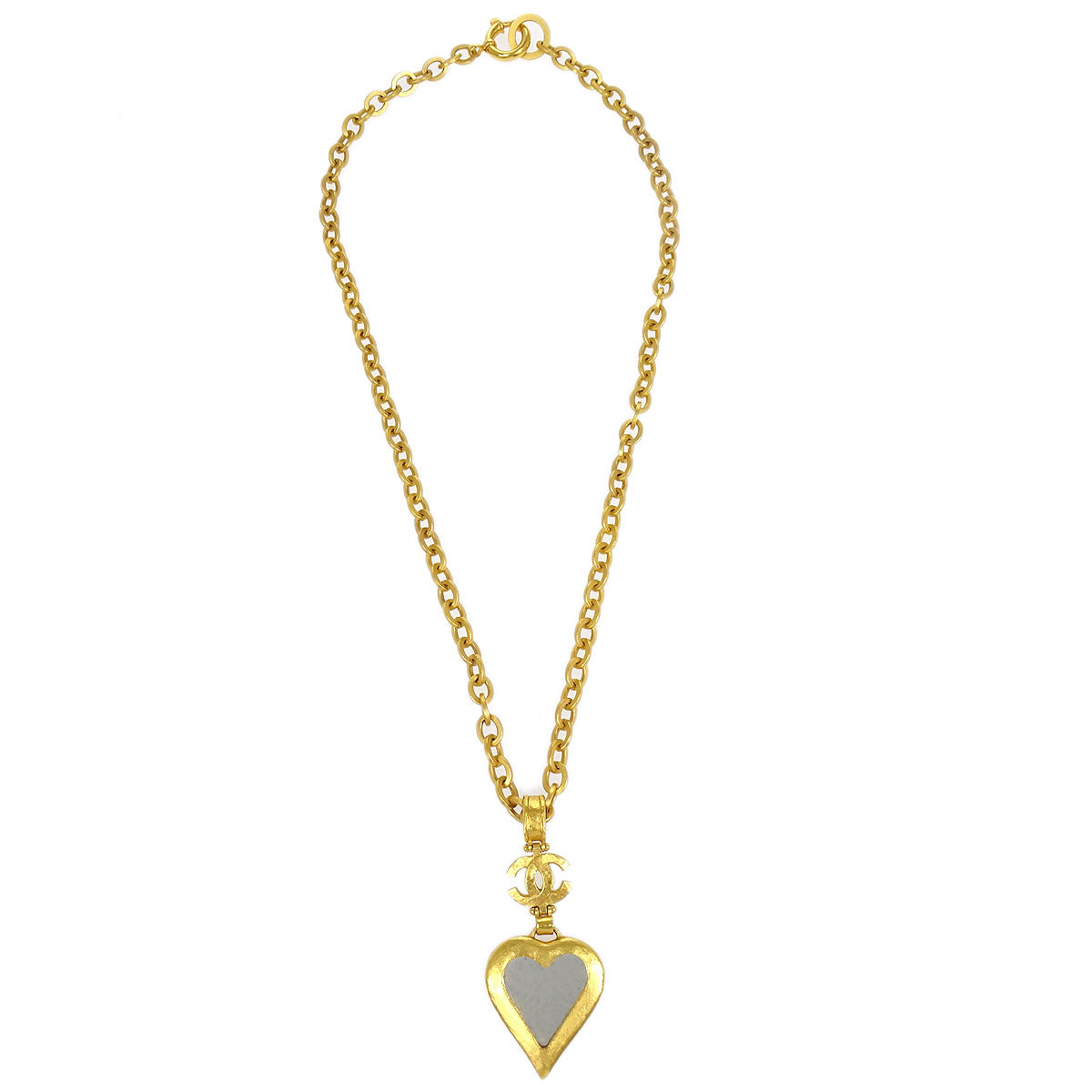 image of Chanel 1995 Heart Mirror CC Gold Chain Necklace