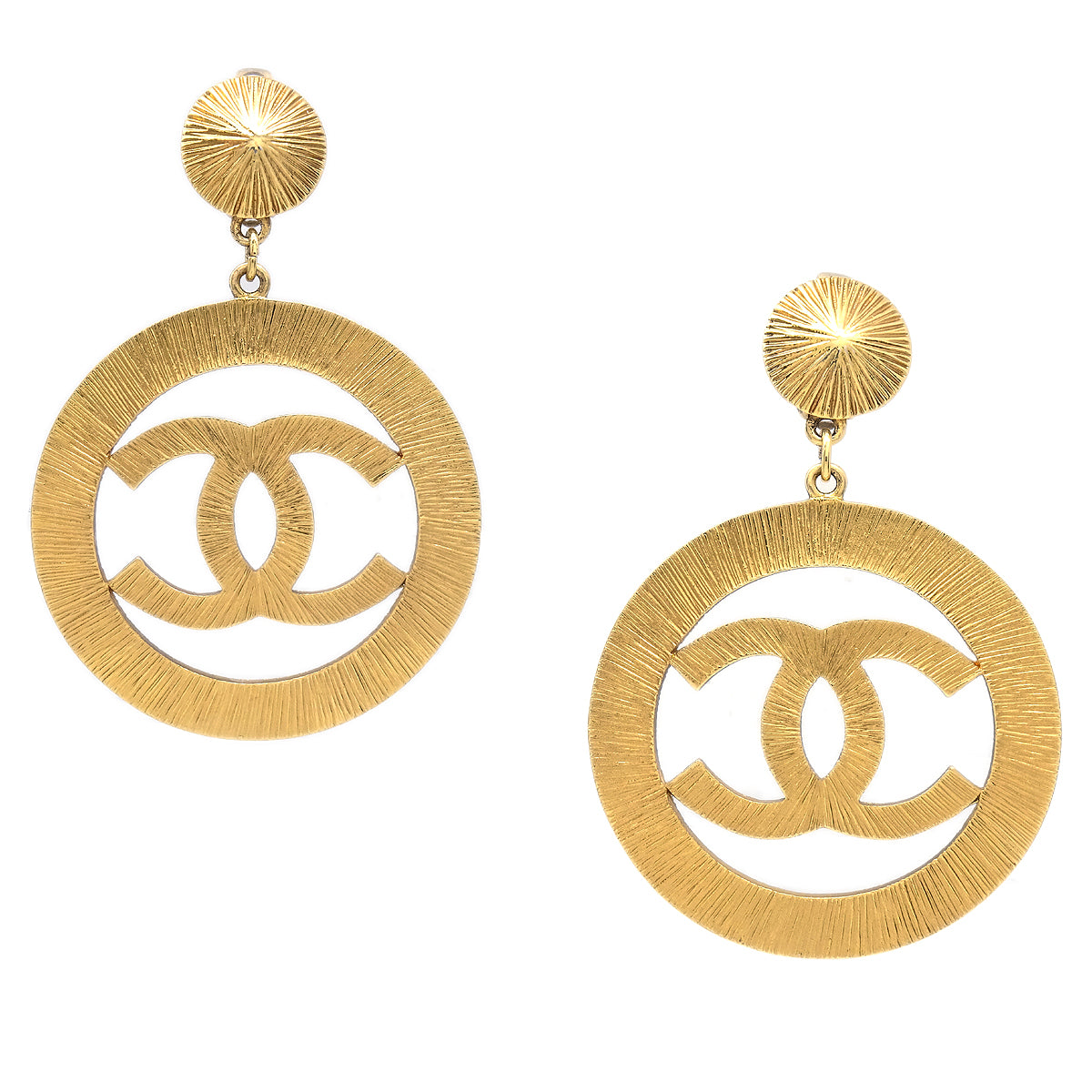 image of Chanel Hoop Dangle Earrings Clip-On Gold 27