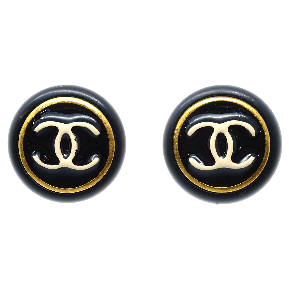 image of Chanel Button Earrings Black 97P