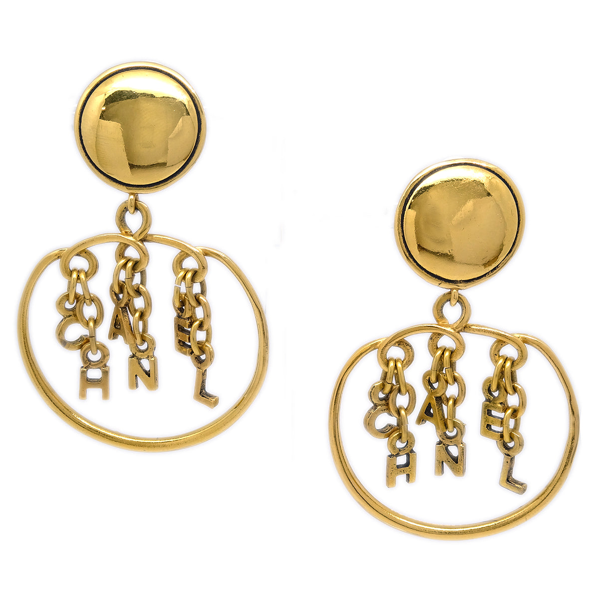 Image of Chanel Dangle Hoop Earrings Gold