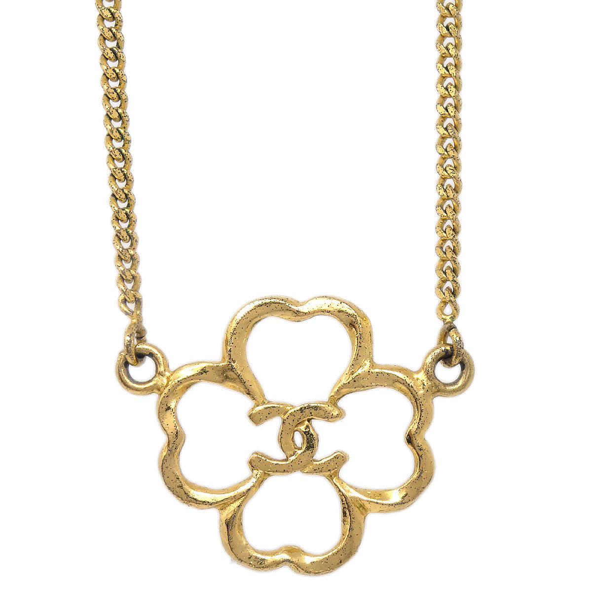 image of Chanel Clover Pendant Necklace Gold 1993