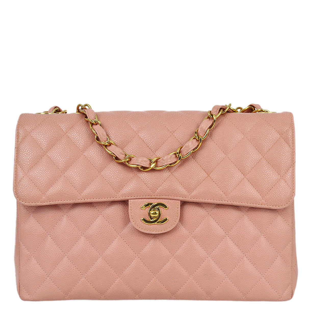 Image of Chanel 2003-2004 Pink Caviar Jumbo Classic Flap Shoulder Bag