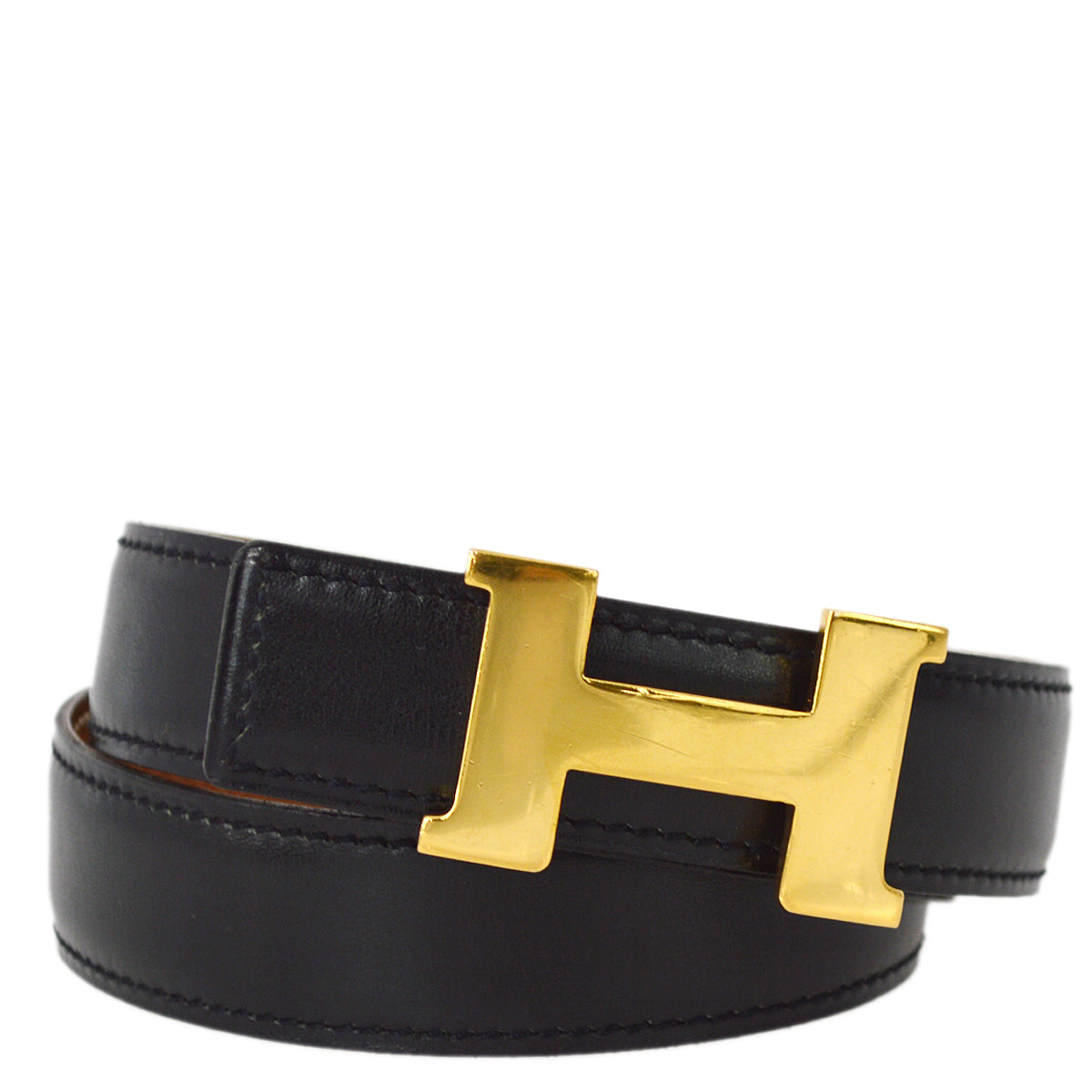 image of Hermes Black Box Calf Constance Reversible Belt #72 Small Good