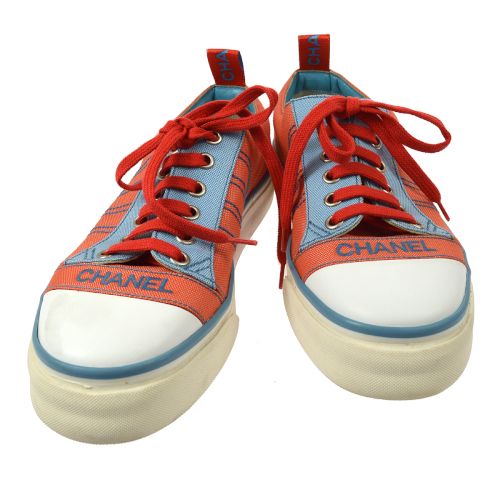 CHANEL CC Sneakers Shoes Red Light Blue 