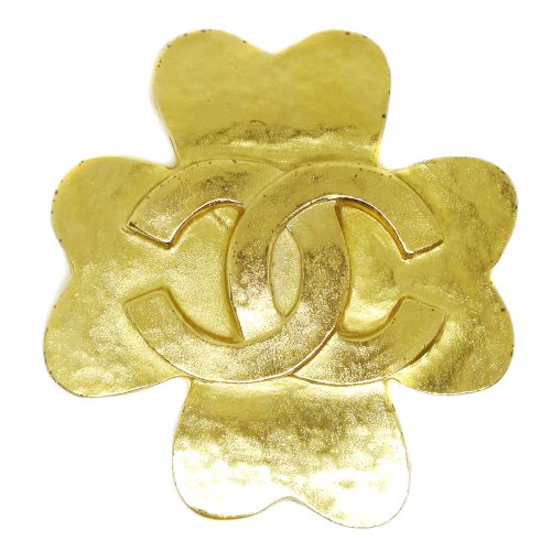 image of Chanel 1995 CC Logos Clover Motif Brooch Gold