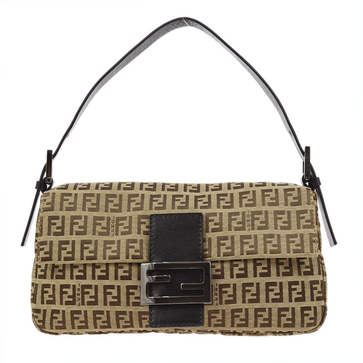 FENDI Zucchino Baguette Hand Bag Brown 