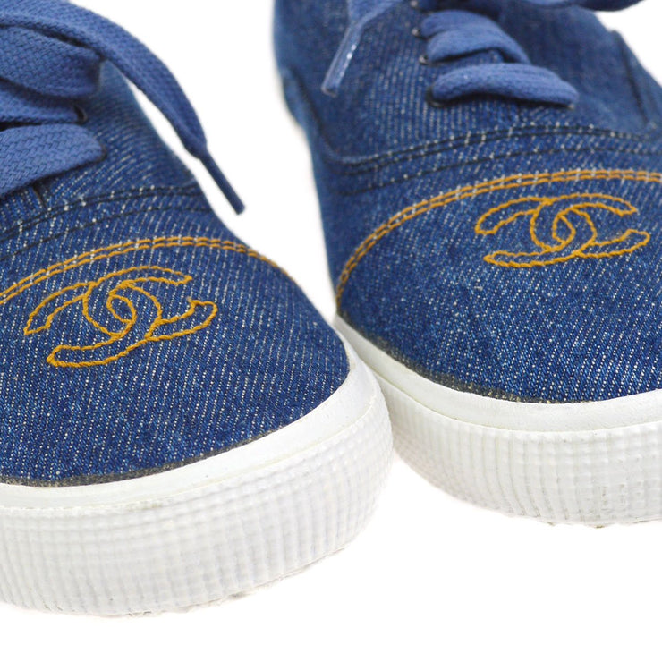 CHANEL CC Logos Shoes Sneakers Indigo 