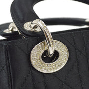 mini lady dior bag in black cannage satin with rhinestones