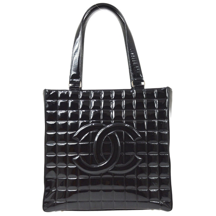 chanel black patent leather tote bag