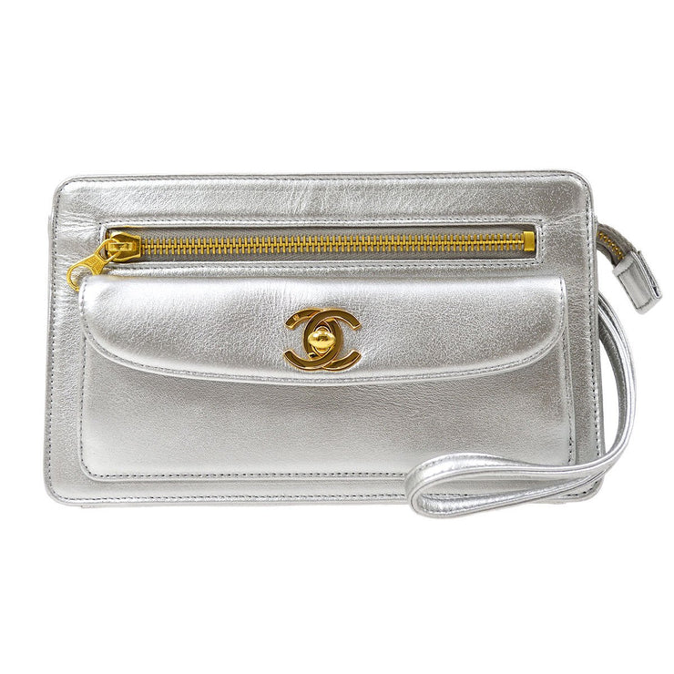 chanel silver clutch