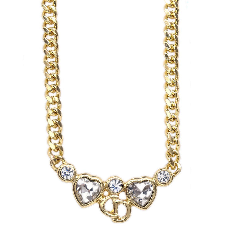 Christian Dior Rhinestone Necklace Gold 