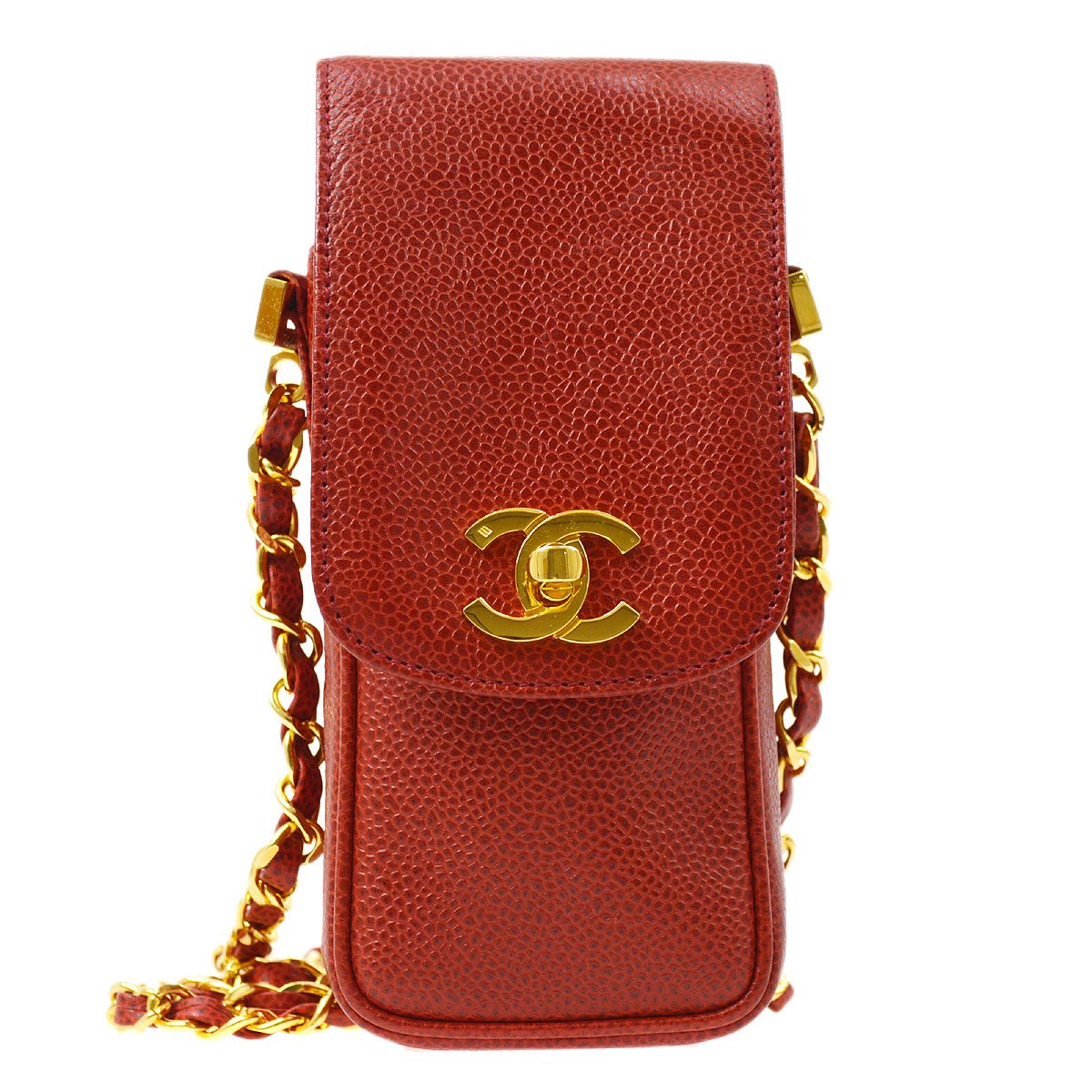 Image of CHANEL 1994-1996 Red Caviar Phone Case