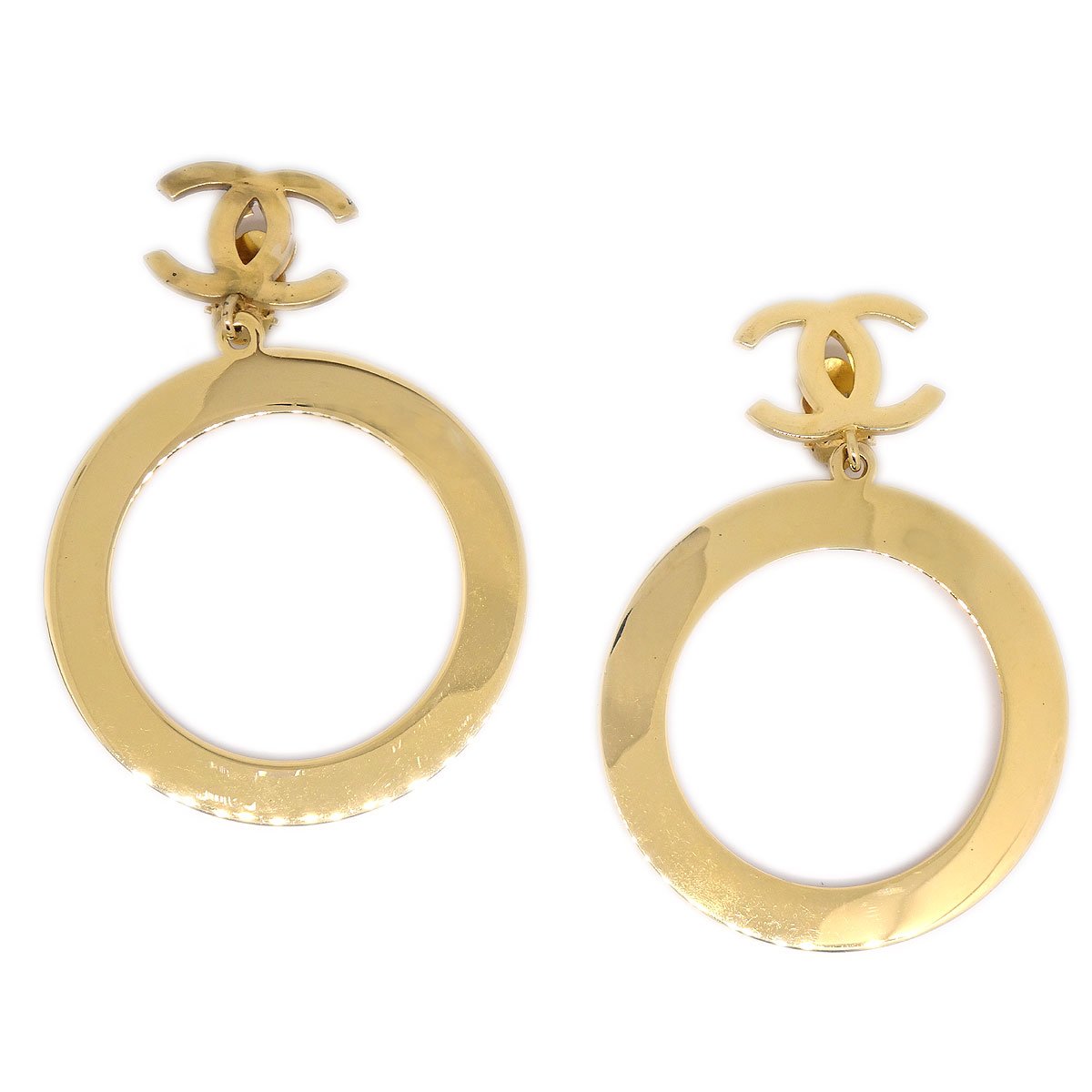 image of CHANEL CC Hoop Earrings Gold