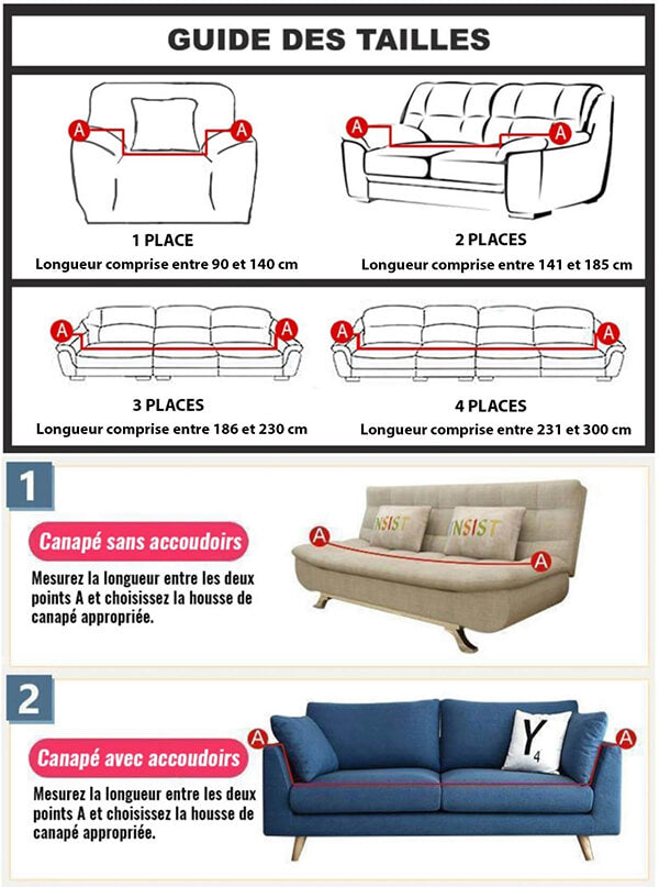 Guide des tailles et mesures pour Housse de canapé velours mauve