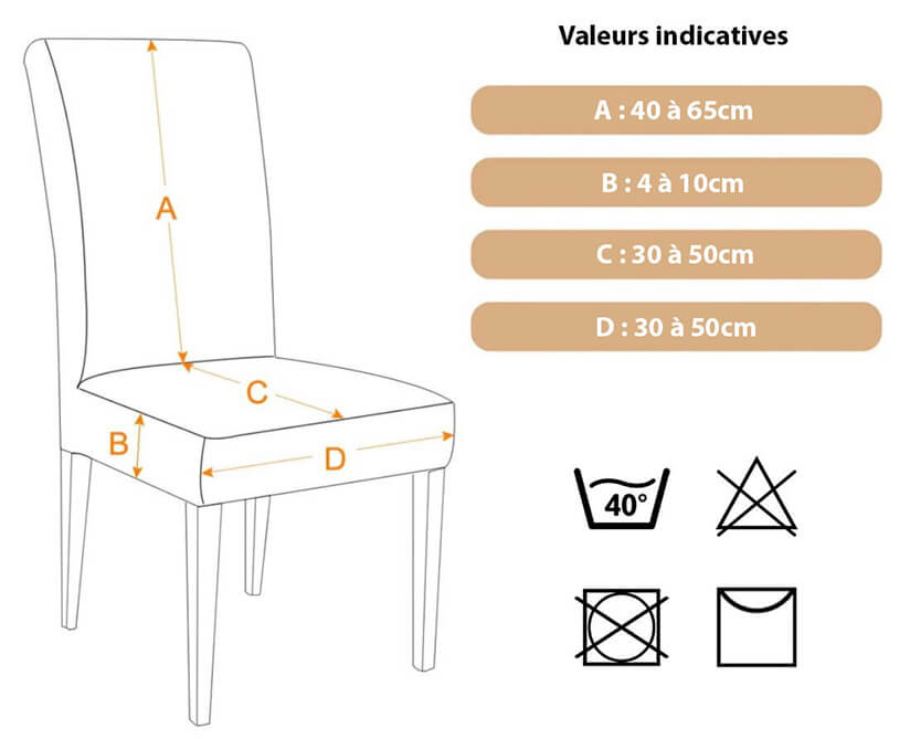 Guide des tailles, mesures et conseils d'entretien pour Housse de chaise velours
