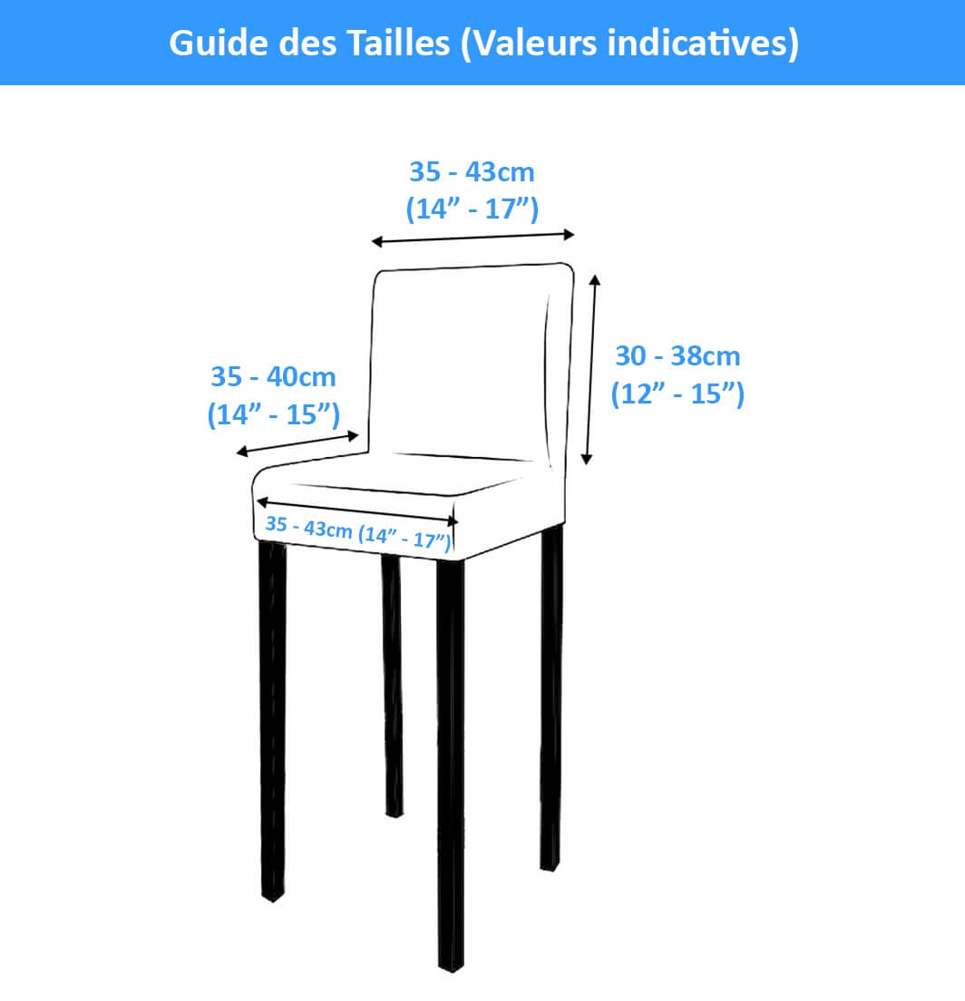Guide des tailles et mesures pour housse de tabouret et chaise de bar