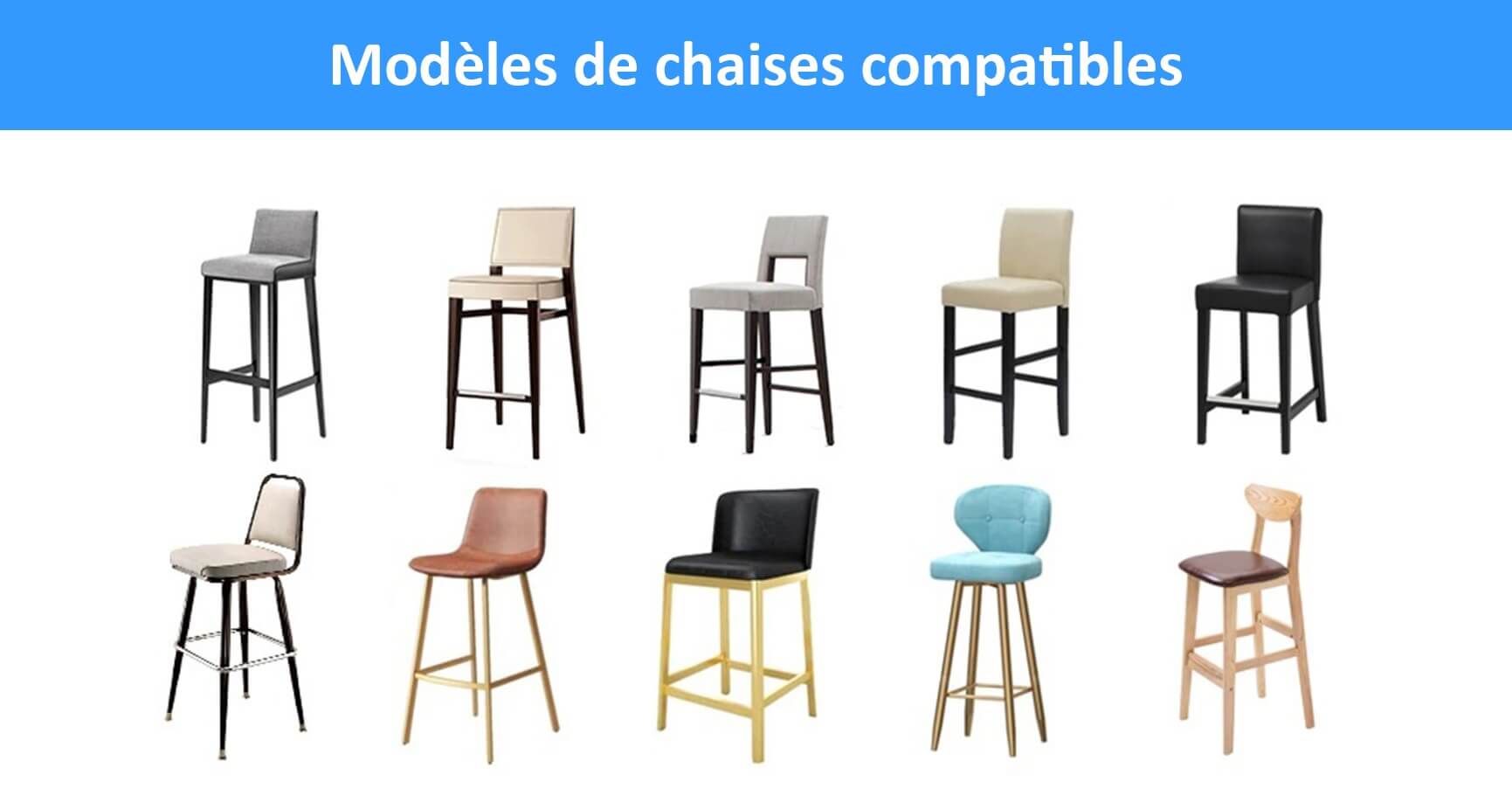 Modeles de chaises compatibles avec notre housse de tabouret et chaise de bar