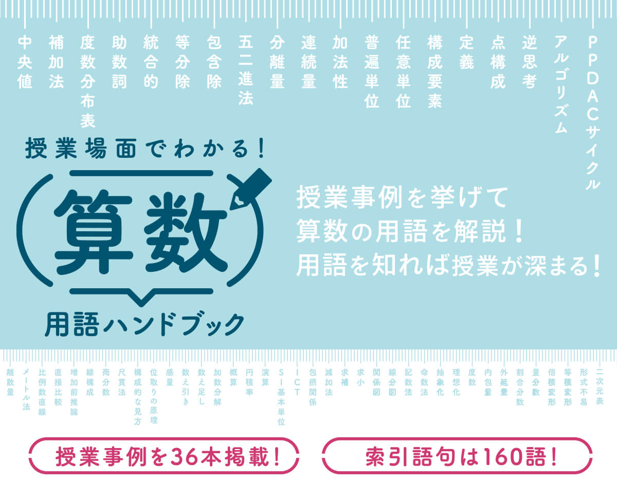 『授業事例を挙げて算数の用語を解説！  索引語句160語掲載の算数用語集！