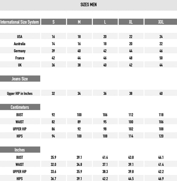 Size Chart Men