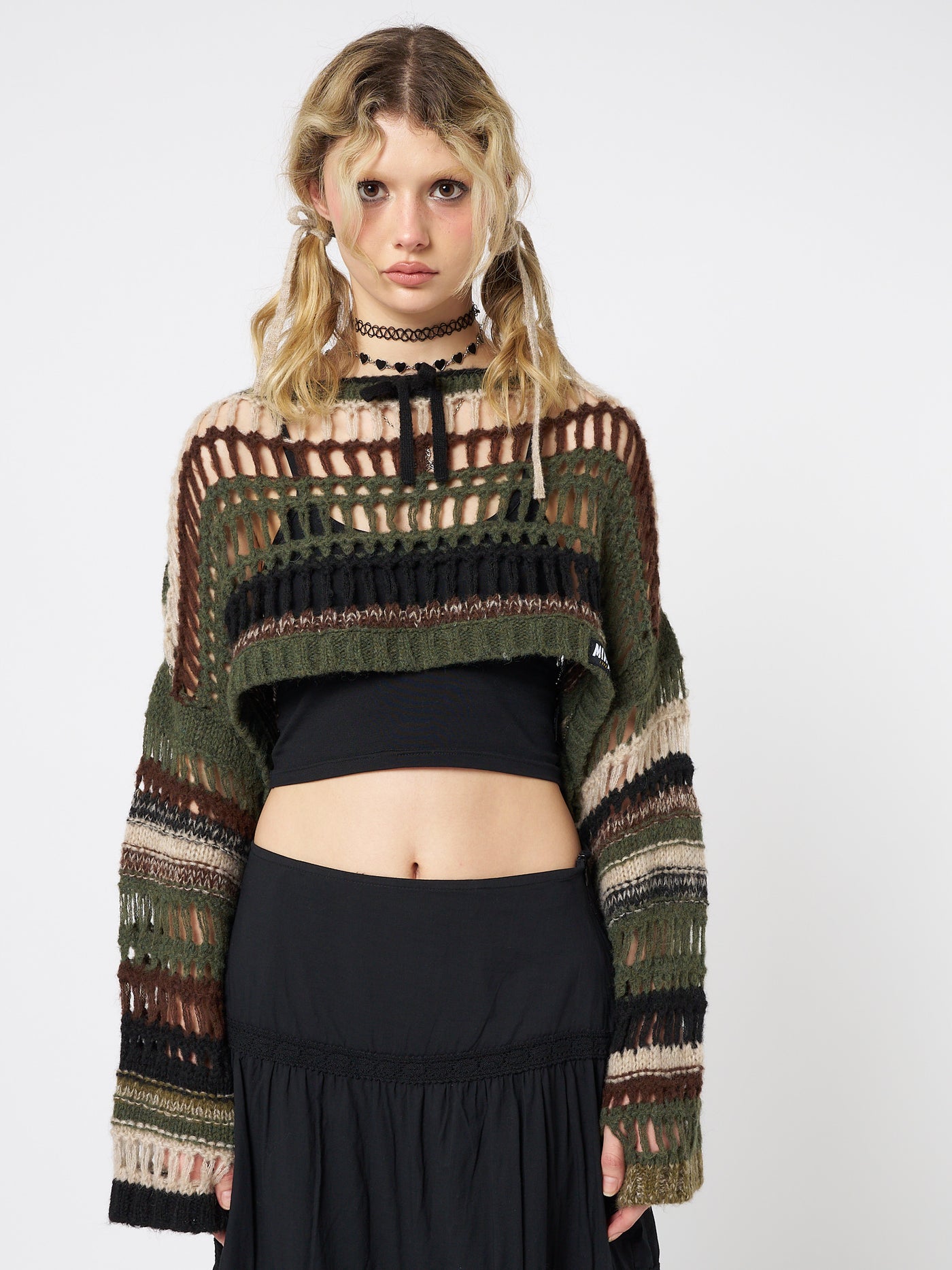 Giselle Green Extreme Crop Knit Sweater | Minga EU