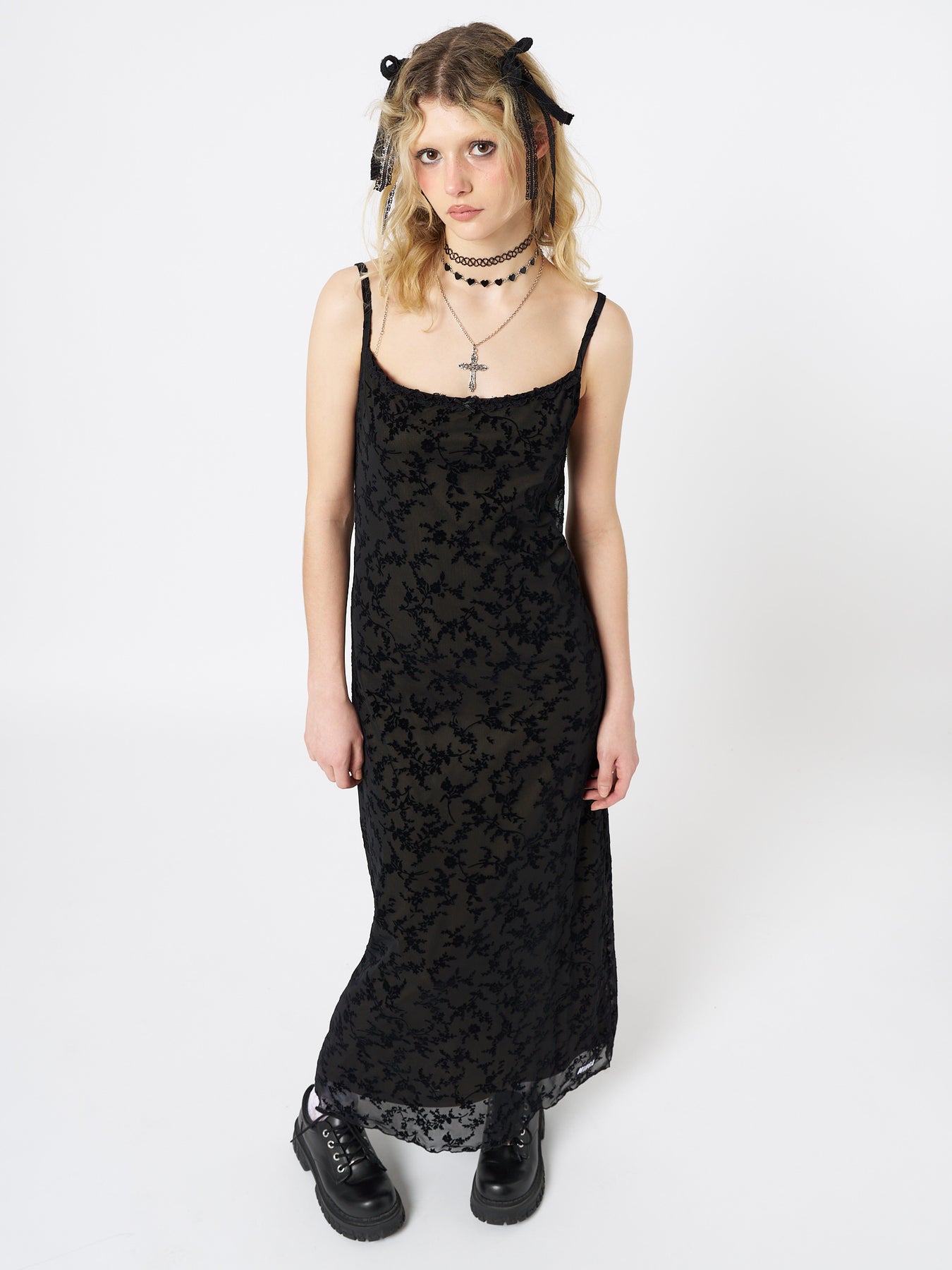 Titania Black Mesh Maxi Dress | Minga EU
