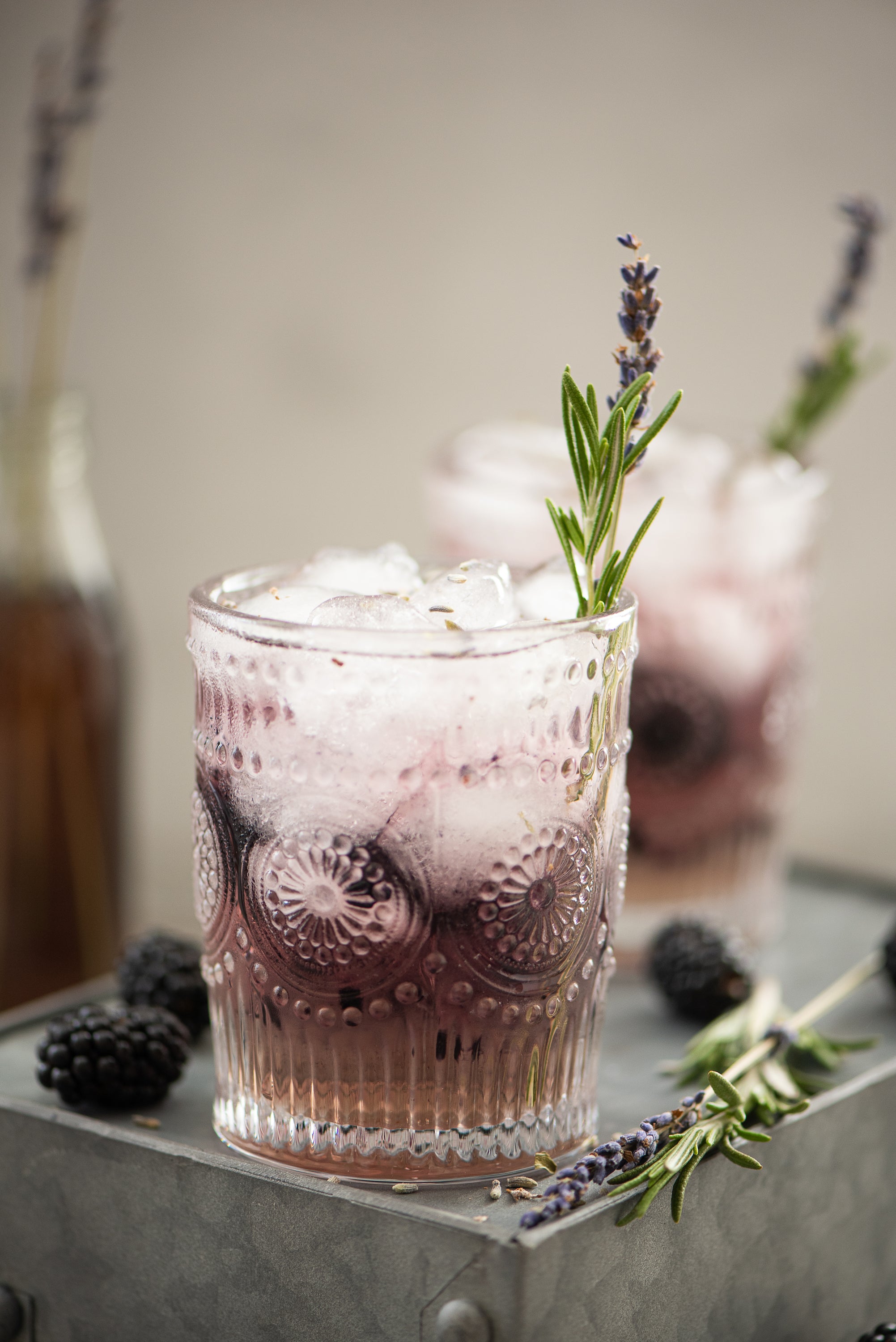 Dark purple lavender drink with ice