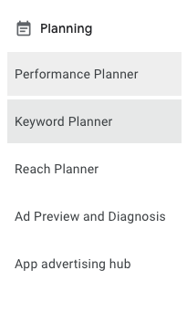 Google Ads: Planning Menu