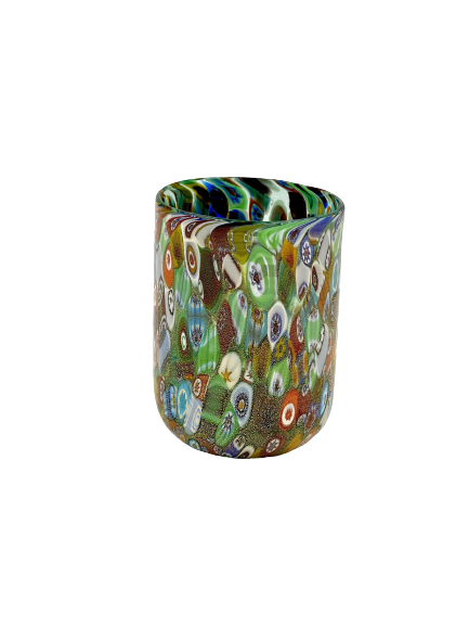 Murano Drinking Glass - Multi-color/Green - Green-Tinted Murano Millefiori Cup