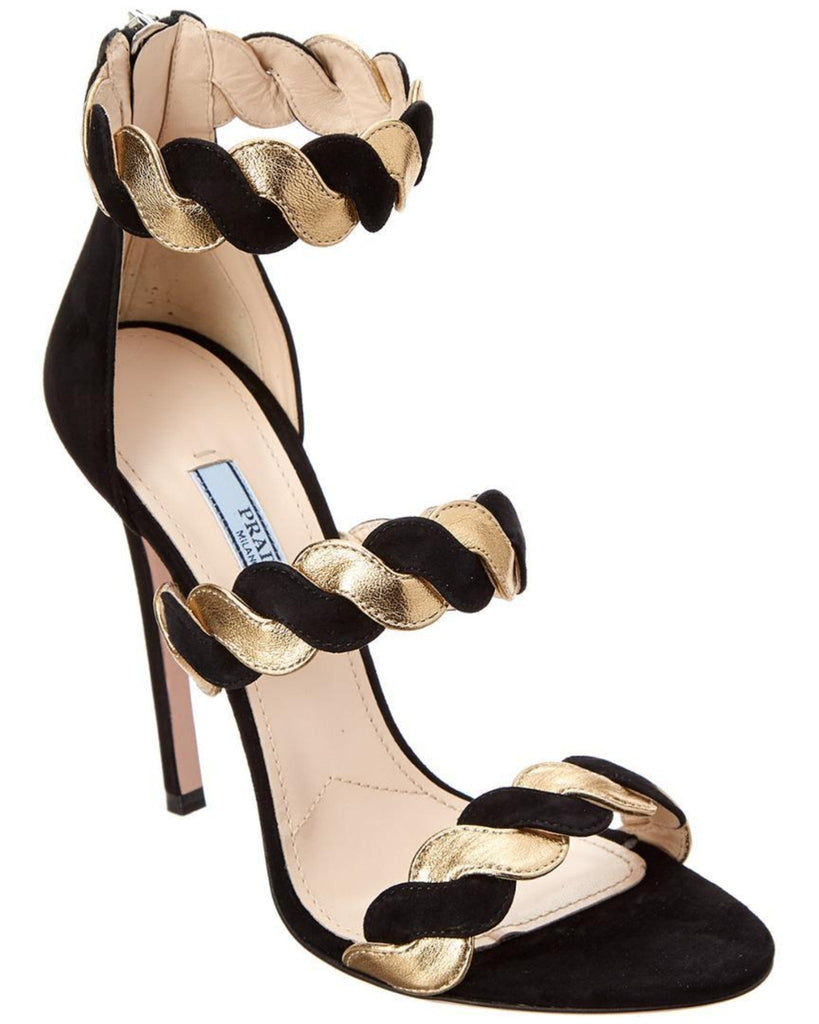 prada gold scalloped heels