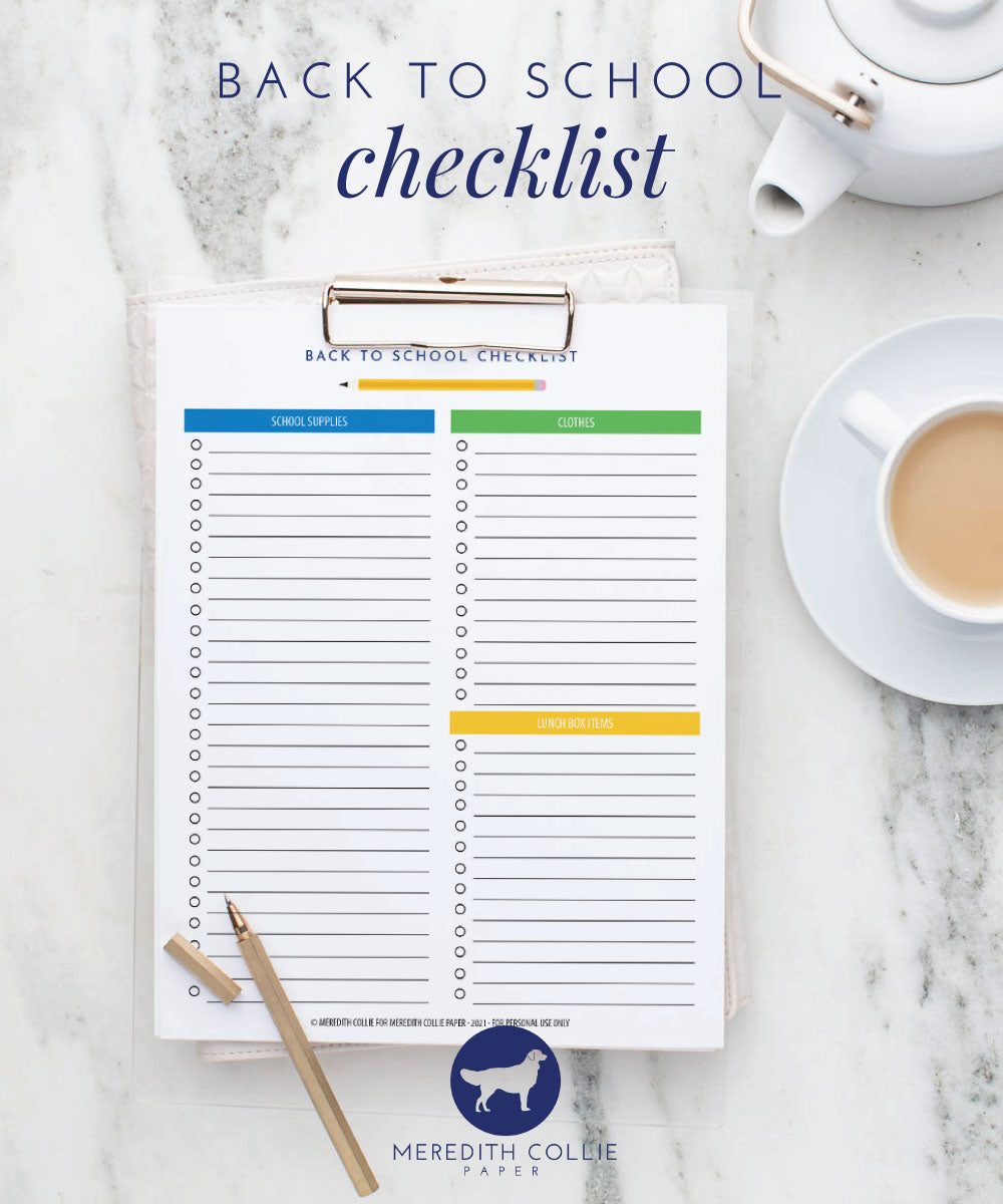 back to school supply check list, meredith collie paper