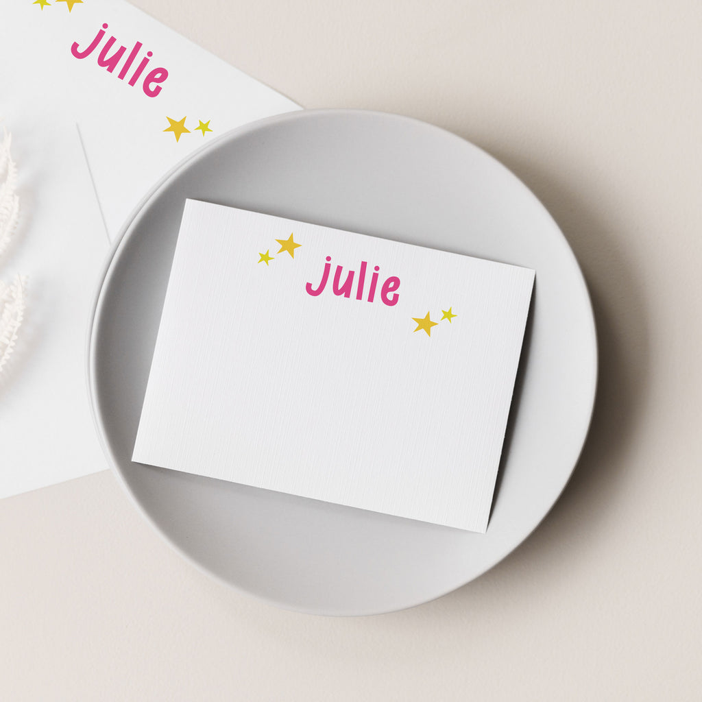 personalized teen tween stationery note cards, funky text and stars