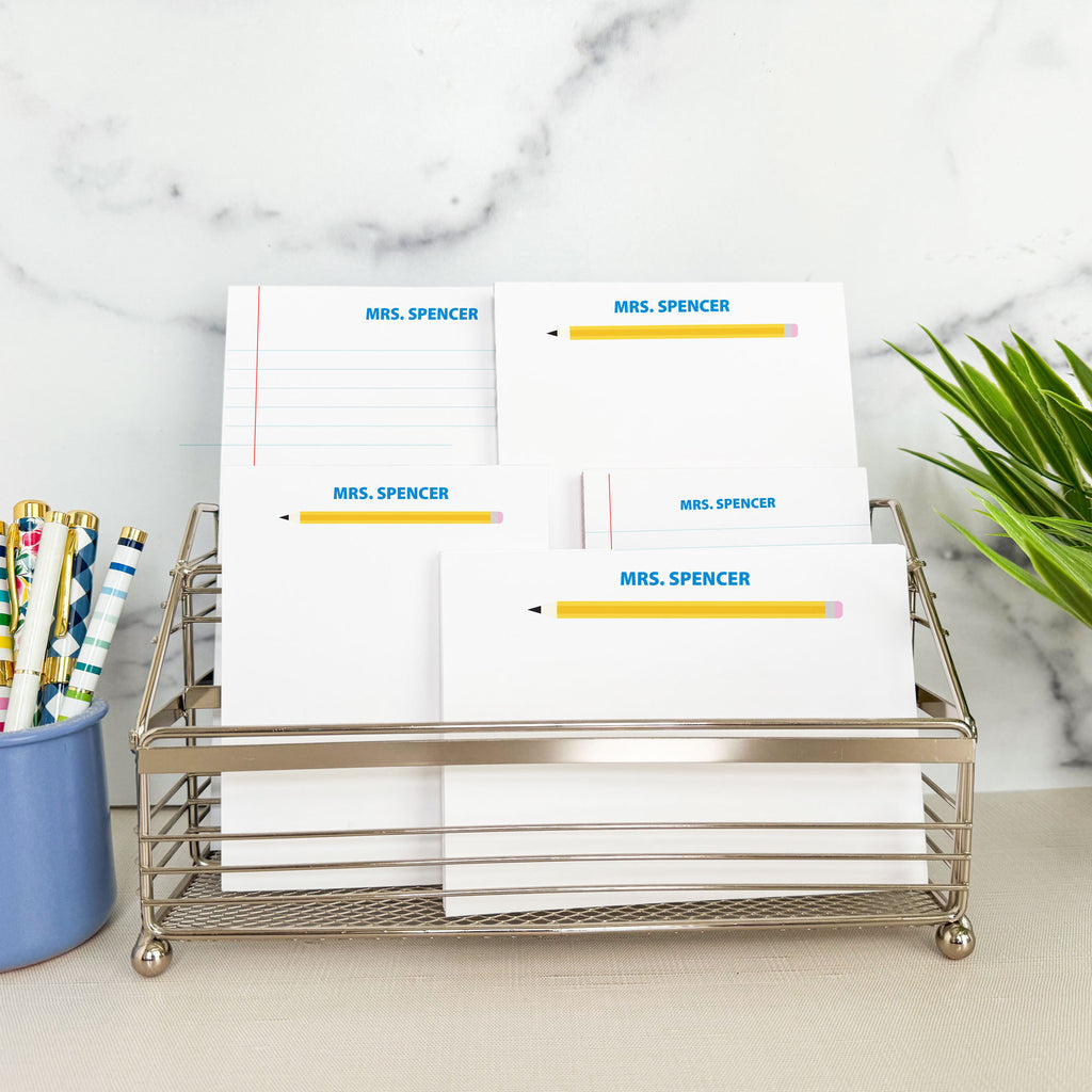personalized pencil and notepad paper stationery for teachers